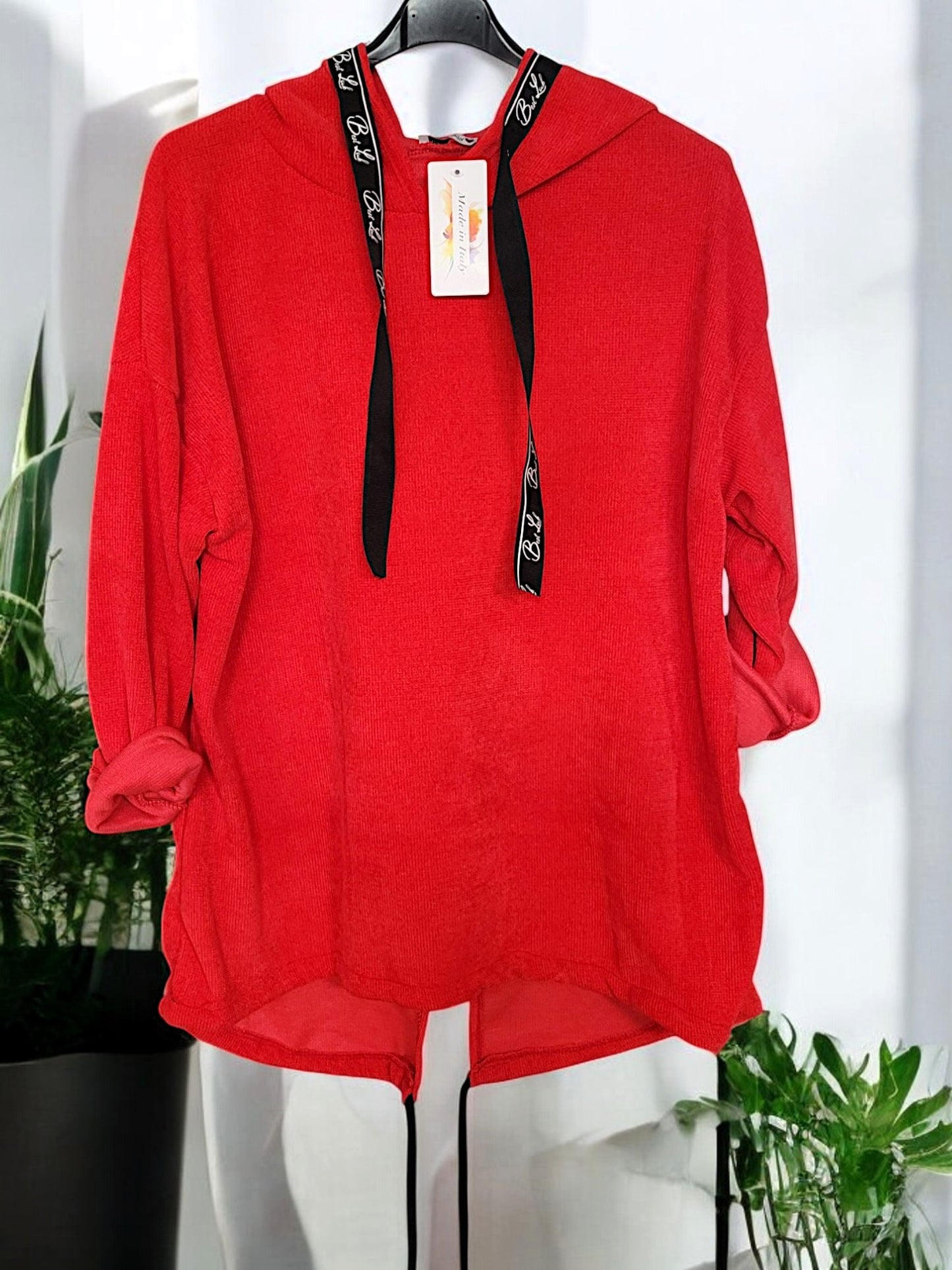 Feincord-Hoodie Uni mit Spruchband Gr. 42 - 46 in versch. Farben