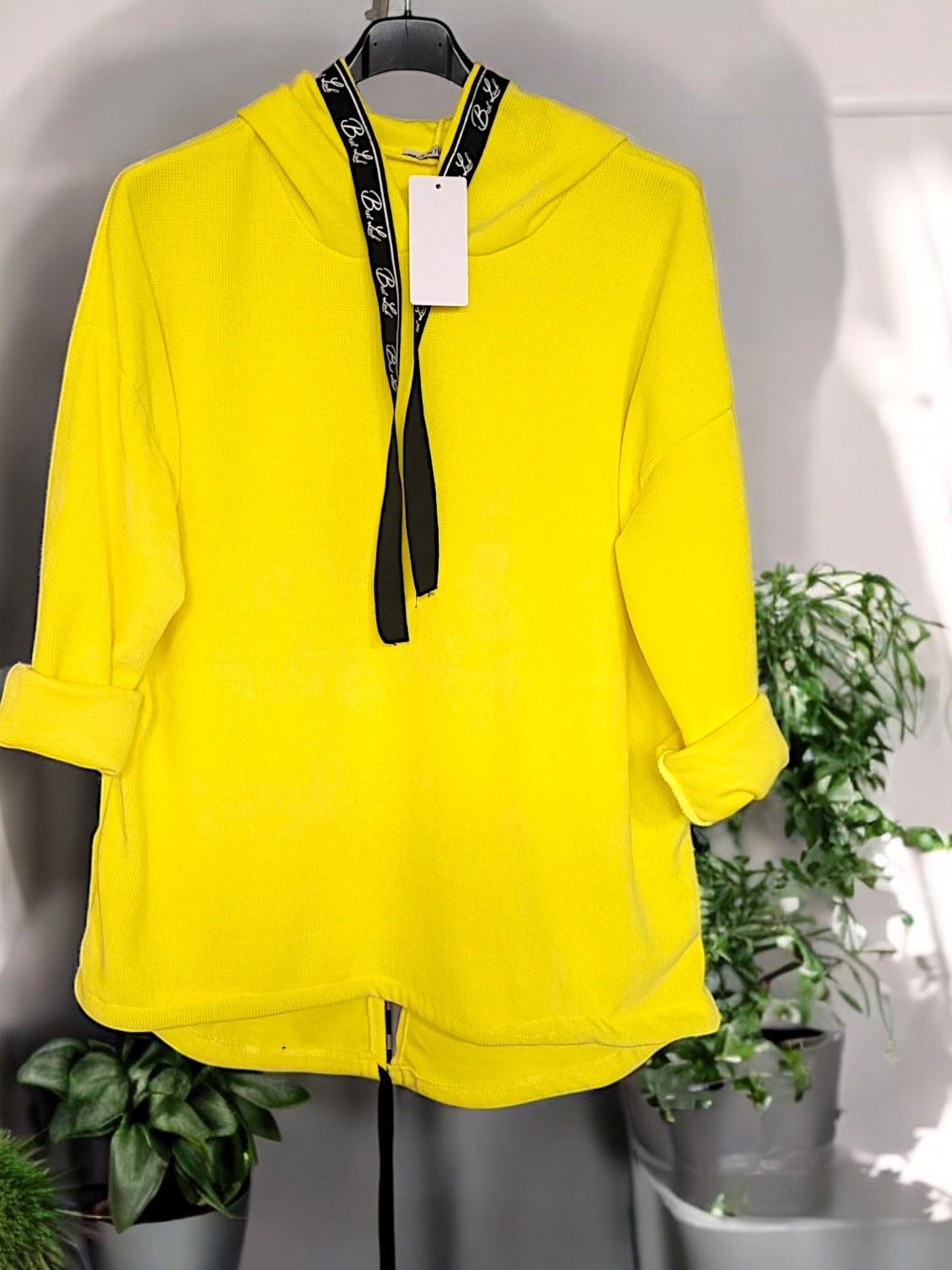 Feincord-Hoodie Uni mit Spruchband Gr. 42 - 46 in versch. Farben