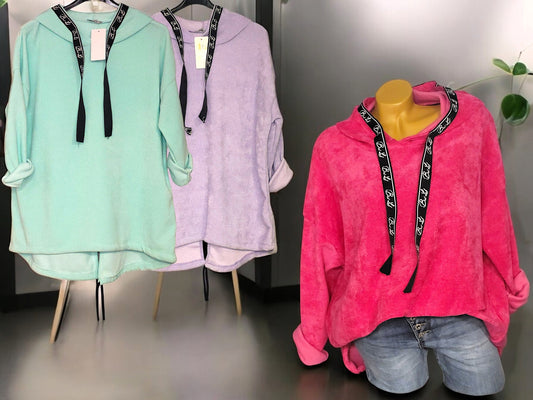 Feincord-Hoodie Uni mit Spruchband Gr. 42 - 46 in versch. Farben