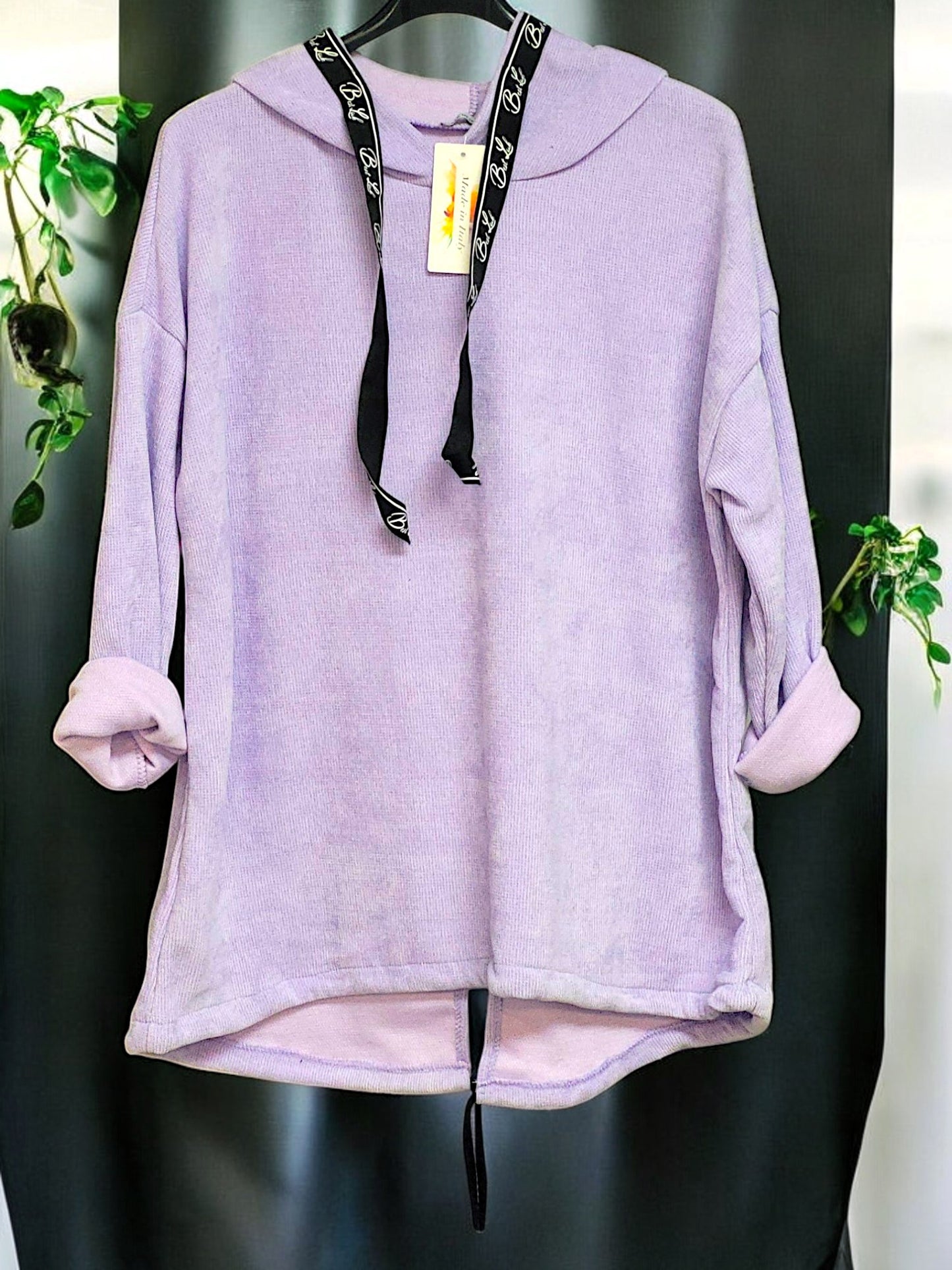 Feincord-Hoodie Uni mit Spruchband Gr. 42 - 46 in versch. Farben