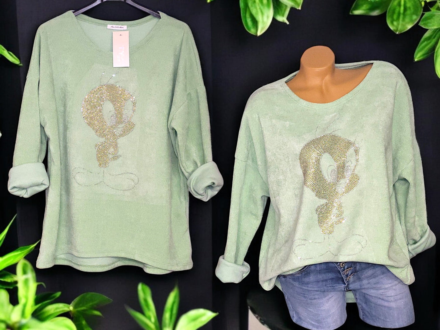 Feincord-Shirt Strass Tweety Gr. 42 - 46 in versch. Farben