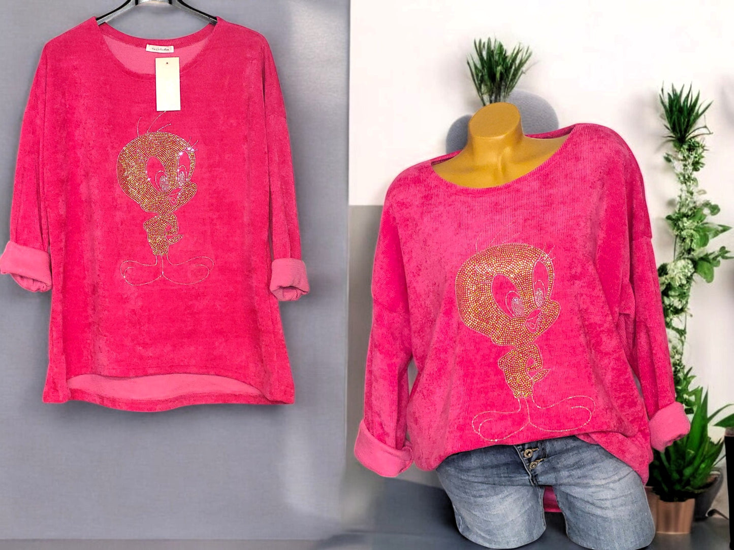 Feincord-Shirt Strass Tweety Gr. 42 - 46 in versch. Farben