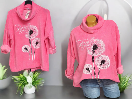 Feincord-Shirt Pusteblume mit Stehkragen Gr. 42 - 46 in versch. Farben