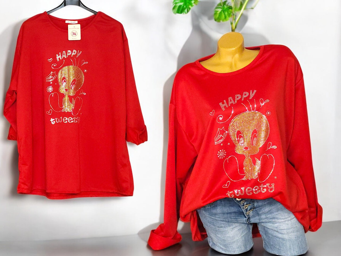 Langarm-Shirt "Happy Tweety" Gr. 46-50 in 2 Farben