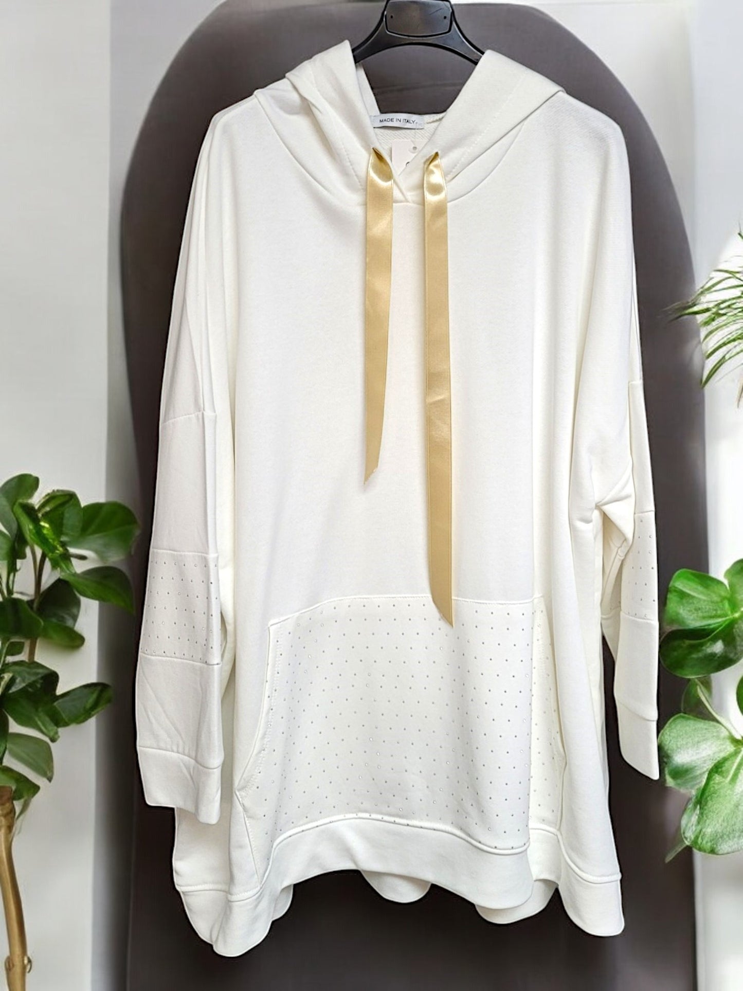 Stylischer Hoodie mit Strass-Details Gr. 48 - 54 in 2 Farben