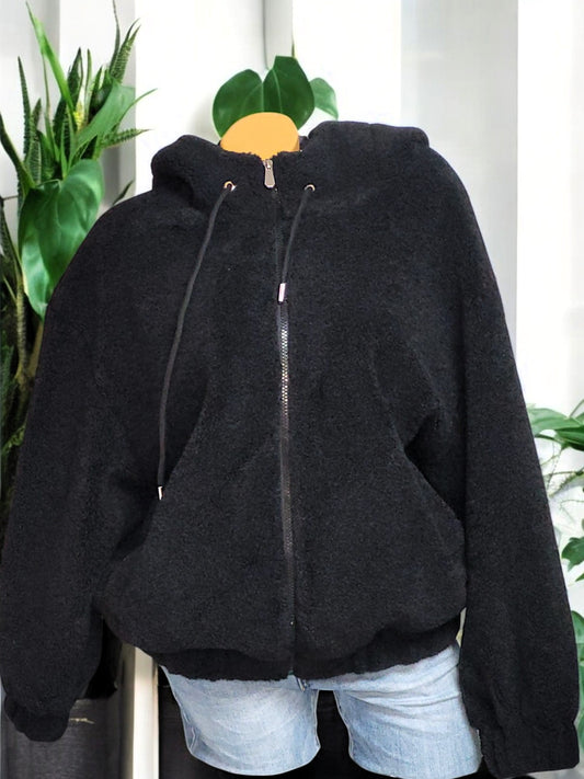 Kuschlige Teddyfell-Jacke mit Kapuze Gr. 38-46 tragbar