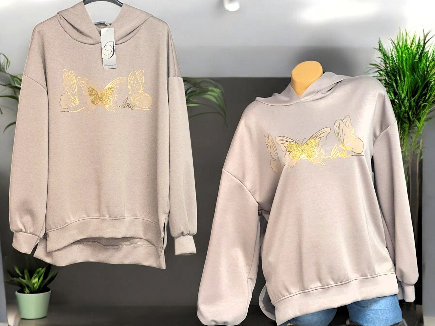 Butterweicher Hoodie mit Gold-Print Schmetterlinge Gr. 42-46 in versch. Farben