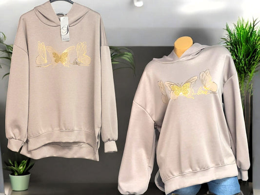 Butterweicher Hoodie mit Gold-Print Schmetterlinge Gr. 42-46 in versch. Farben