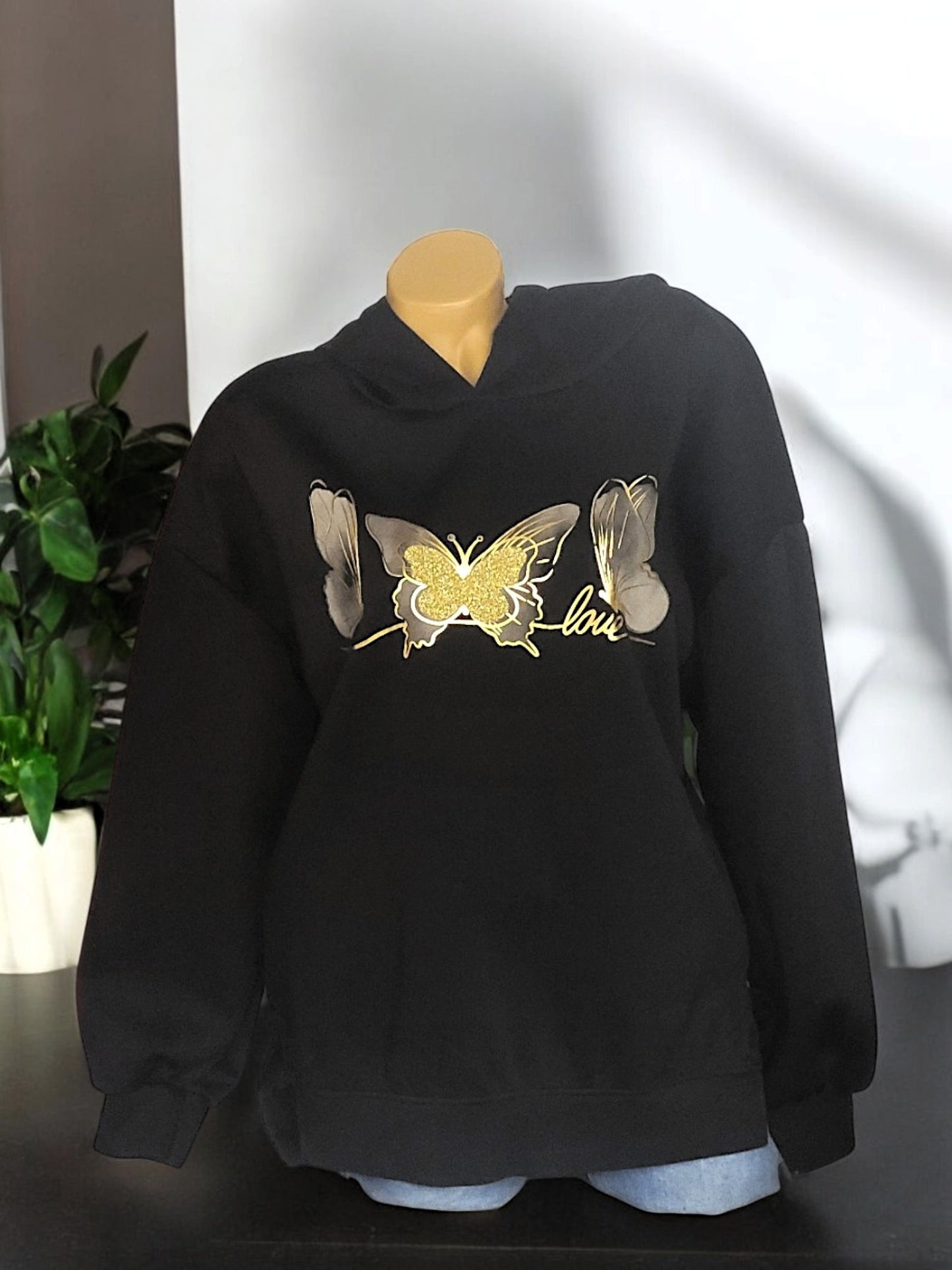 Butterweicher Hoodie mit Gold-Print Schmetterlinge Gr. 42-46 in versch. Farben