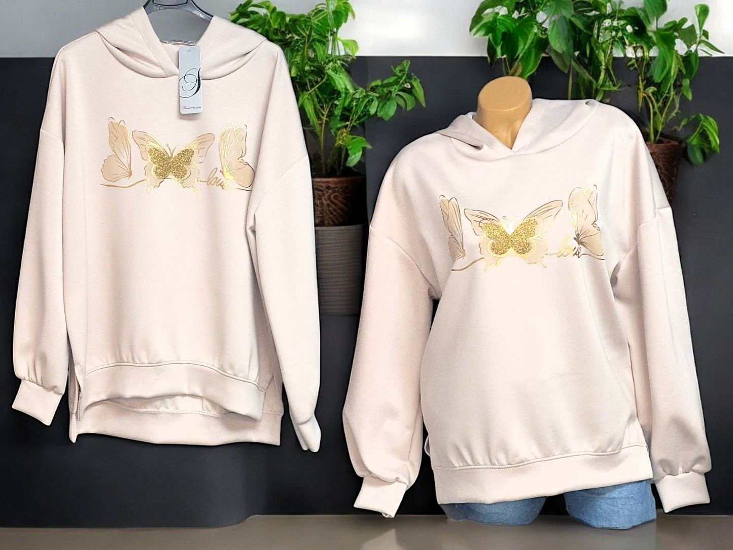 Butterweicher Hoodie mit Gold-Print Schmetterlinge Gr. 42-46 in versch. Farben