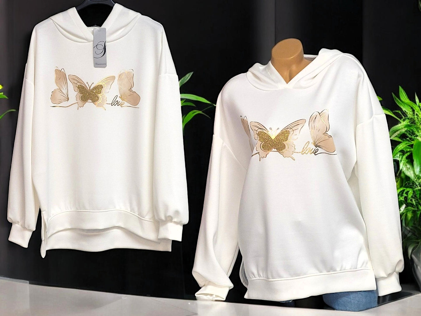 Butterweicher Hoodie mit Gold-Print Schmetterlinge Gr. 42-46 in versch. Farben