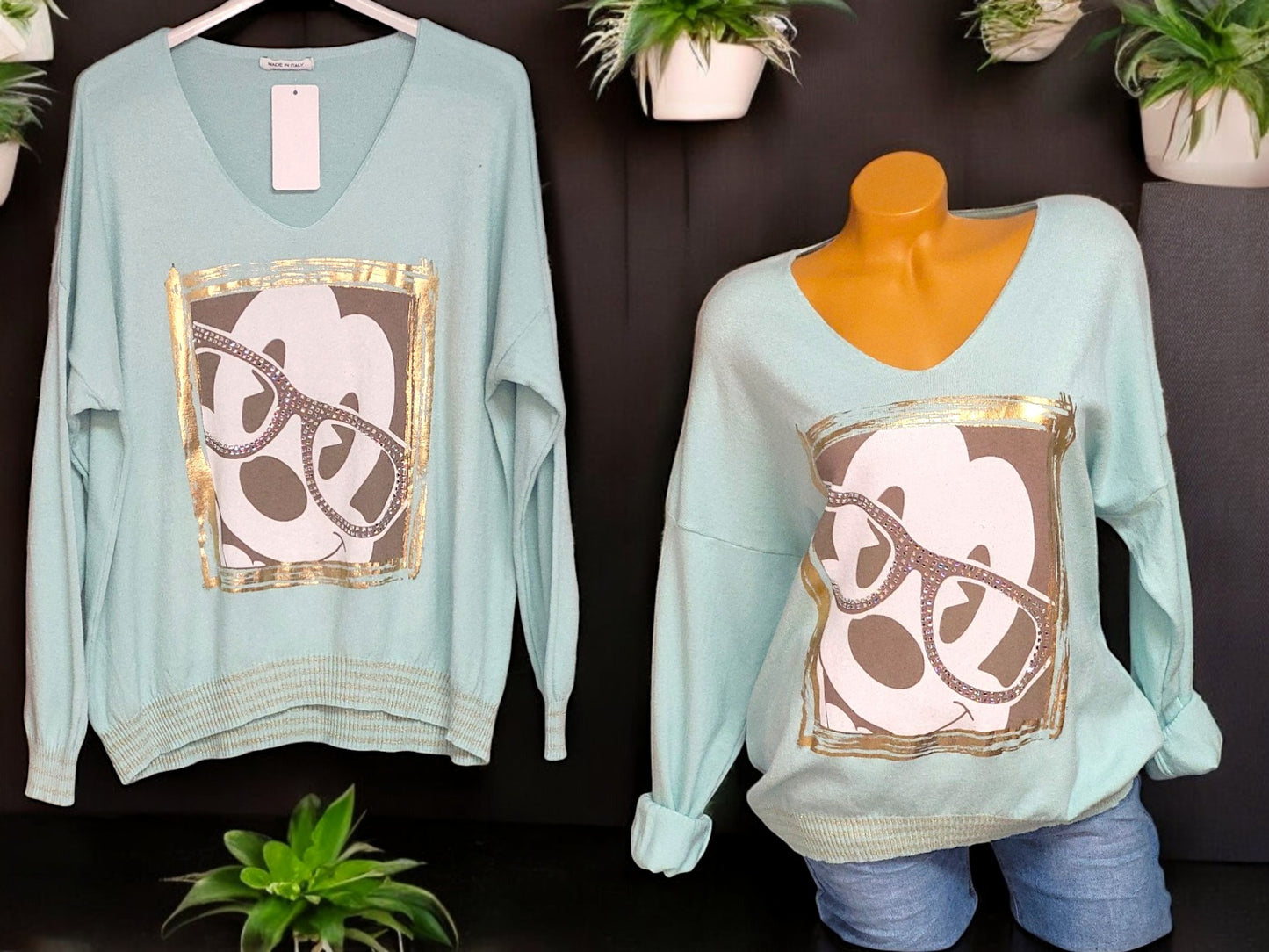 Feinstrick-Pullover mit Strass-Details Gr. 42-46 in versch. Farben