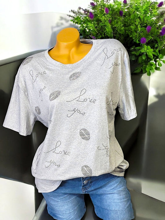 ✨ Damen T-Shirt mit Strass "Love you" | Farben: Schwarz, Weiß, Rosa, Grau | Größen: M/L (36-42), XL/2XL (42-46) ✨