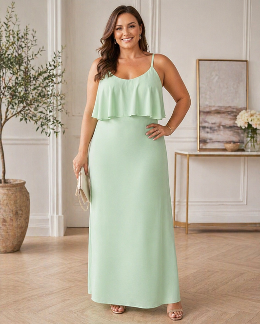 🌈 6 Farben – Luftiges Maxikleid mit Volant ✨ Größe 42–48 💃