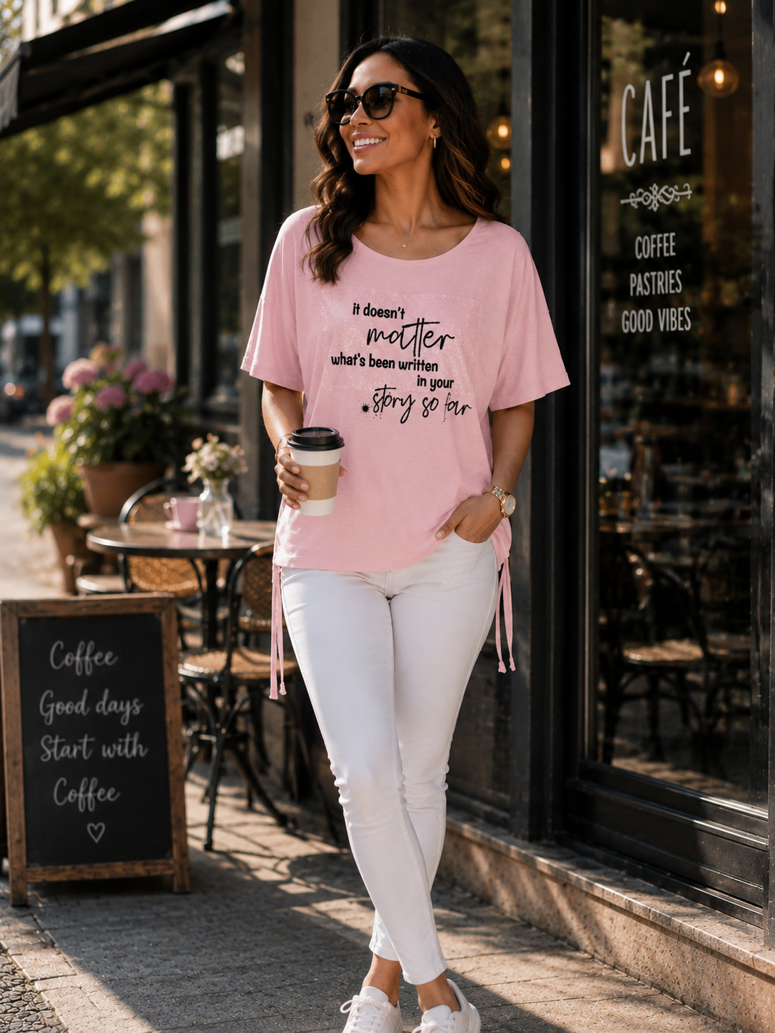 ✨ Lieblingsshirt Rosa mit Glitzer-Statement – Gr. 38–42