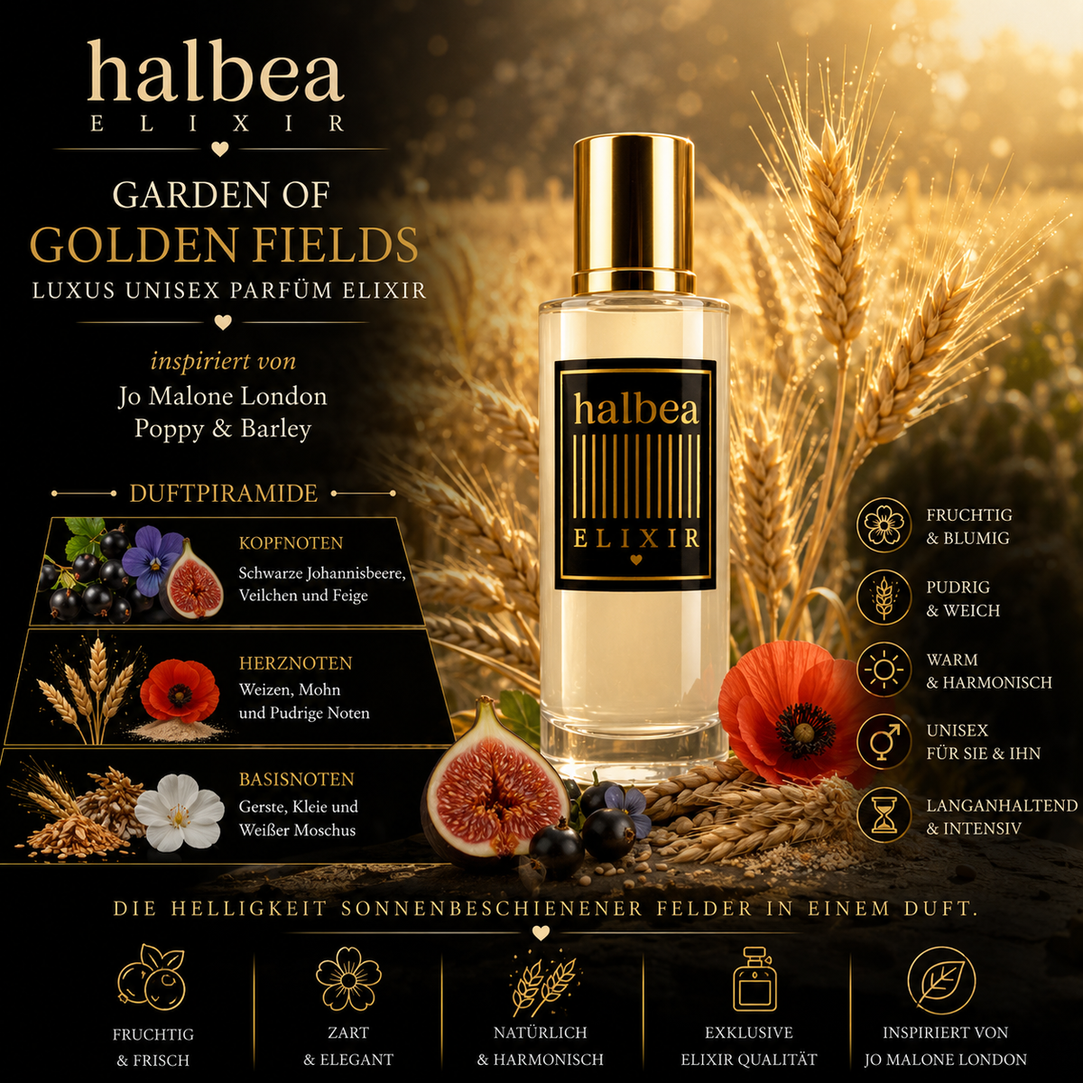 🌾✨ Garden of Golden Fields – Unisex Parfum Elixir ✨🌾 Inspiriert von Jo Malone London „Poppy & Barley“ 🌸🌾