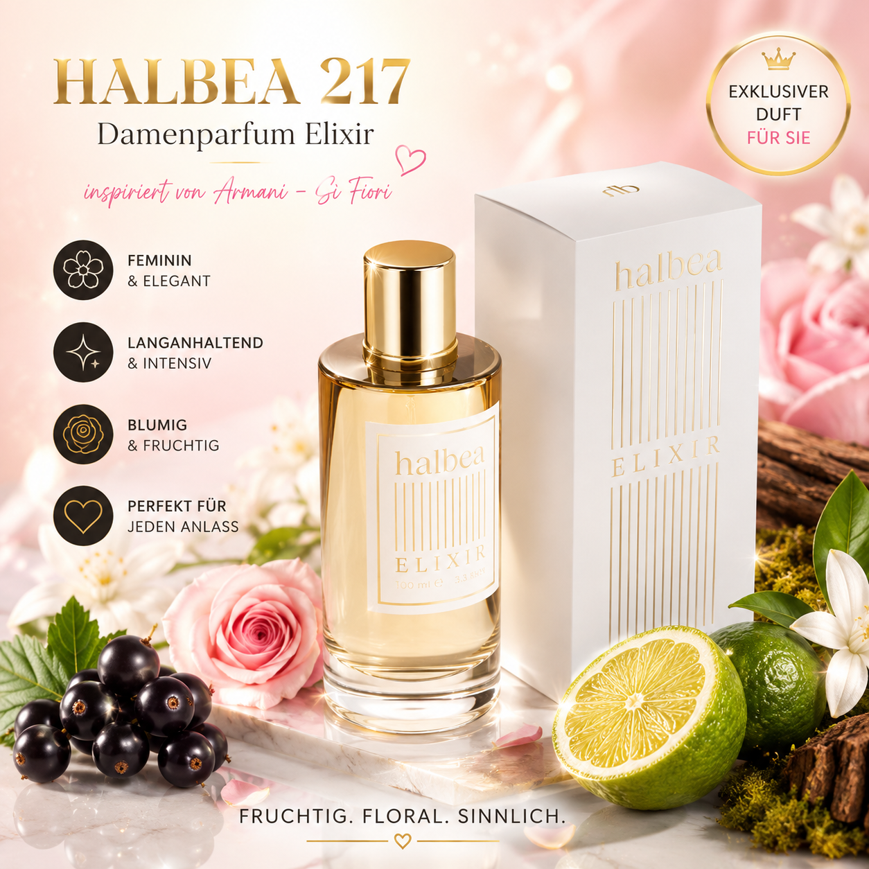 🌸 Halbea 217 – Damenparfum Elixir 🌸 ✨ Inspiriert von Armani – Sì Fiori ✨
