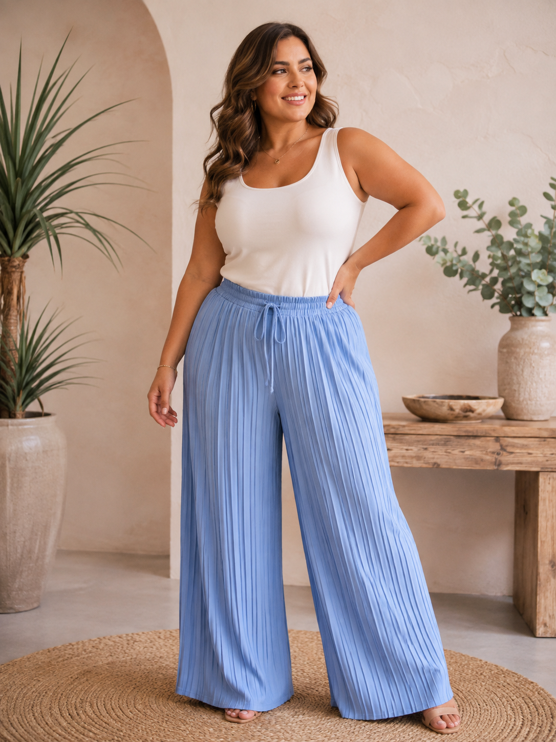 ✨ Plissee Palazzo-Hose Curvy – Gr. 42–48 | Weites Bein & elastischer Bund 💕🌸