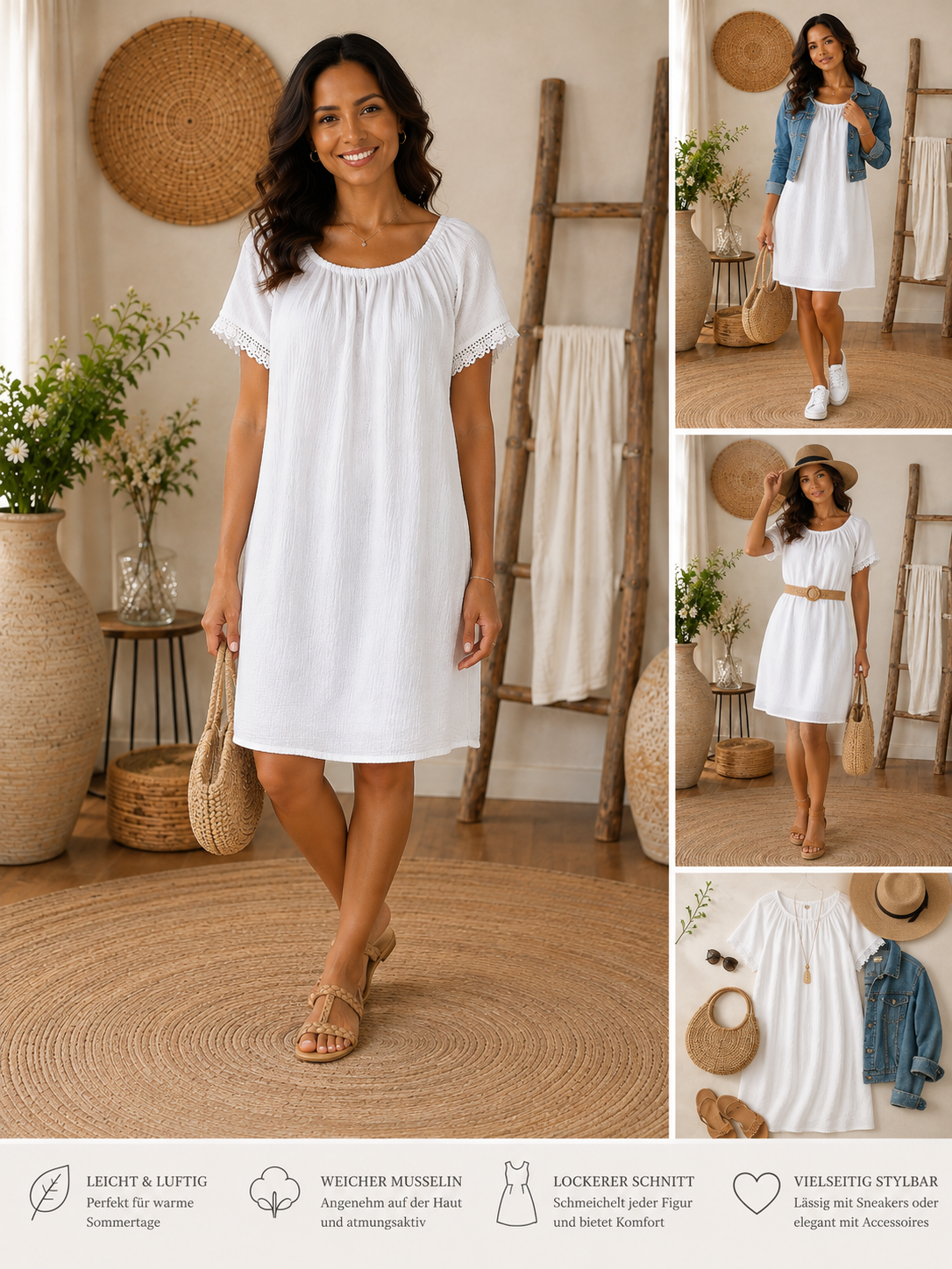 Musselin-Kleid 🤍 100 % Baumwolle | Gr. 38–44