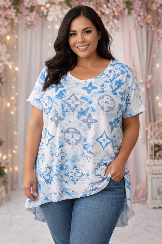 👗✨ Elegantes Vokuhila-Shirt mit Strass & Ornamenten ✨👗Gr. 44 - 48