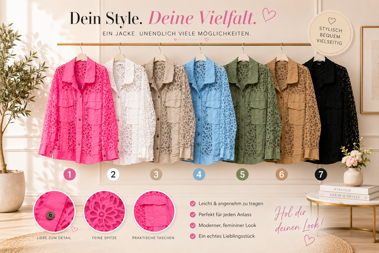 💖🧥 Spitzenjacke mit floraler Spitze – Oversize Gr. 42–46 ✨🌸