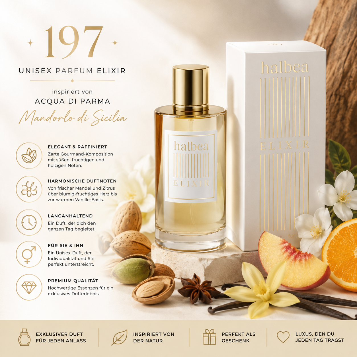 ✨ 197 – Unisex Parfum Elixir 🌿🍑🍦 Inspiriert von Acqua di Parma – Mandorlo di Sicilia 💛