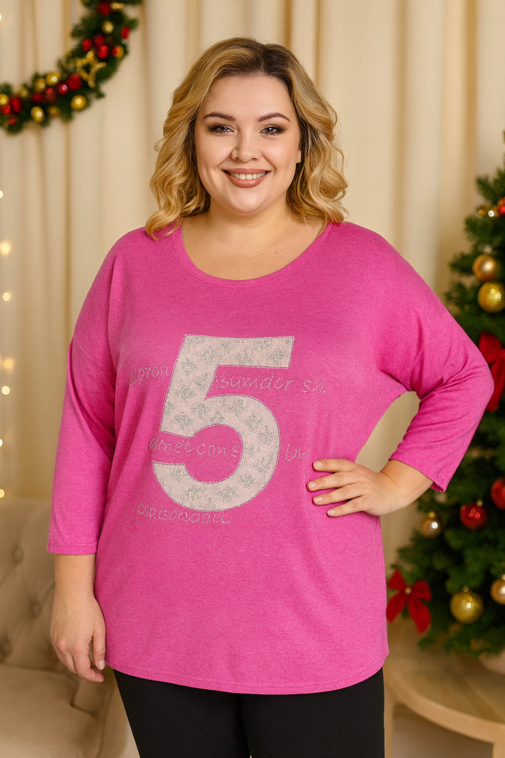 ✨ Feinstrick-Pullover mit Glitzer-Print „5“ – Gr. 52–56 – in 3 Farben ✨