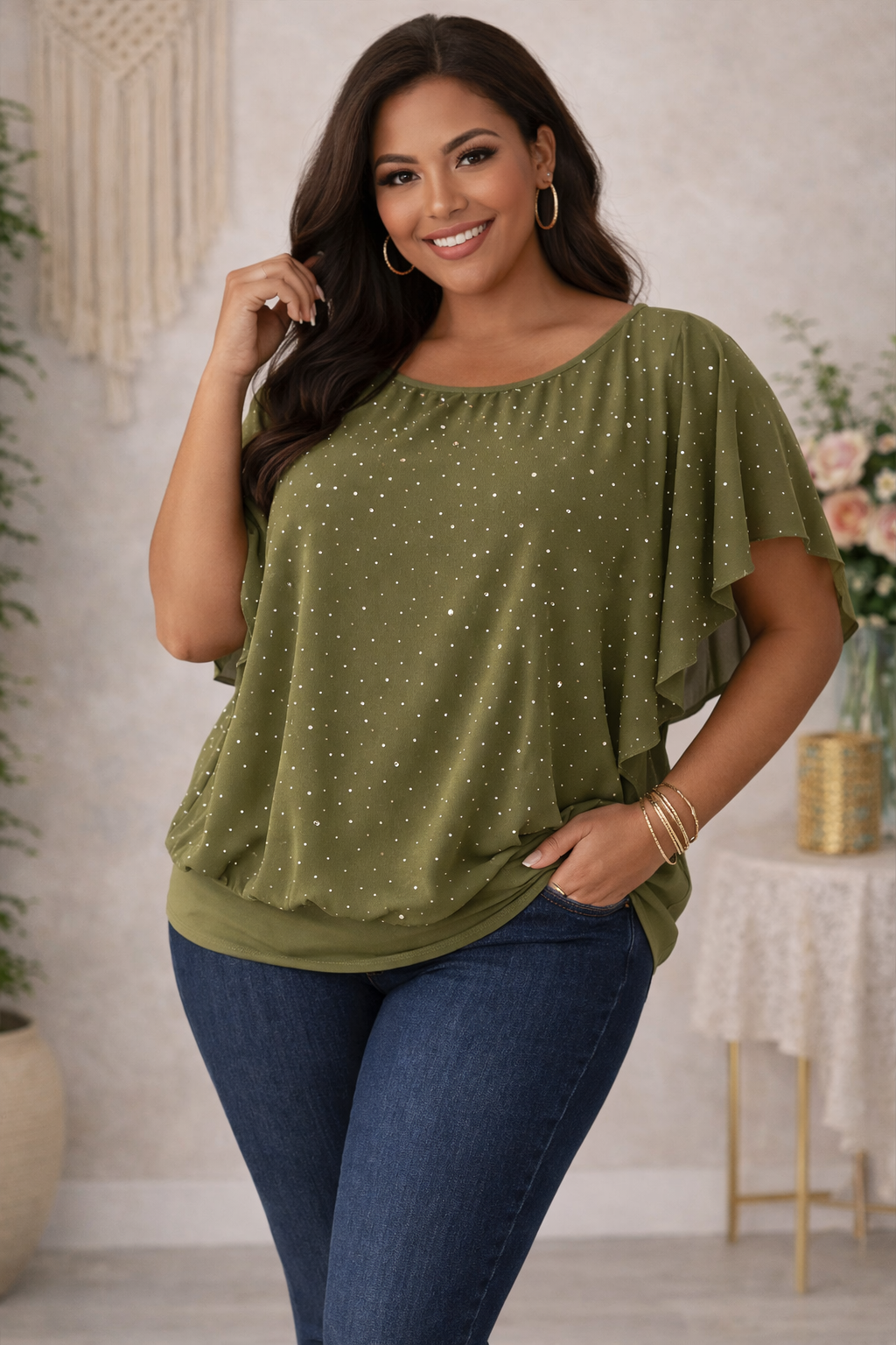 ✨ Flatterbluse mit Strass – stilvoll & bequem von Gr. 42–48 ✨