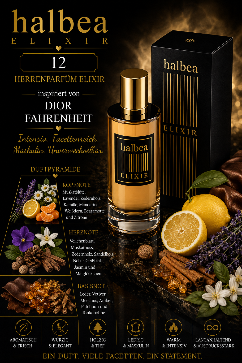 🔥🖤 Halbea 12 – Herrenparfum Elixir | inspiriert von Dior Fahrenheit 🖤🔥