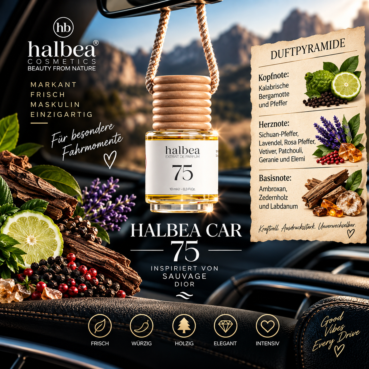 🚗🔥 Halbea Car 75 – Auto-Duft 10 ml | Extrait de Parfum 🔥🚗inspiriert vom Duftcharakter von Sauvage – Dior