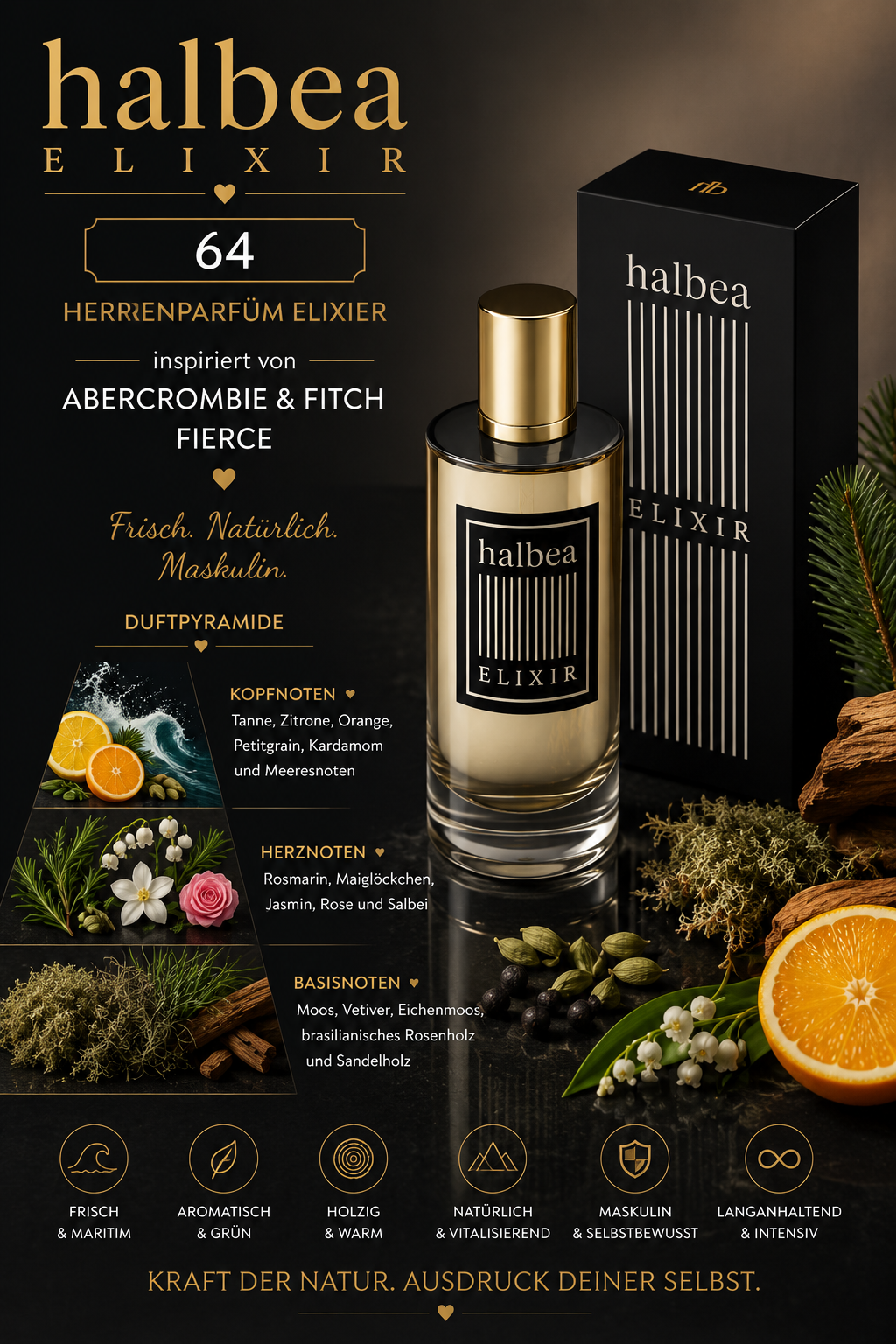 💙 Halbea 64 – Herrenparfüm Elixier 💙 🌿 Inspiriert von Abercrombie & Fitch – Fierce 🌿
