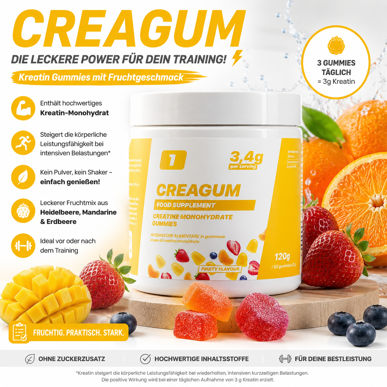 💪🍓 CREAGUM – Kreatin Gummies mit Fruchtgeschmack 🍓💪 🚀 Mehr Power für dein Training – ganz ohne Pulver!