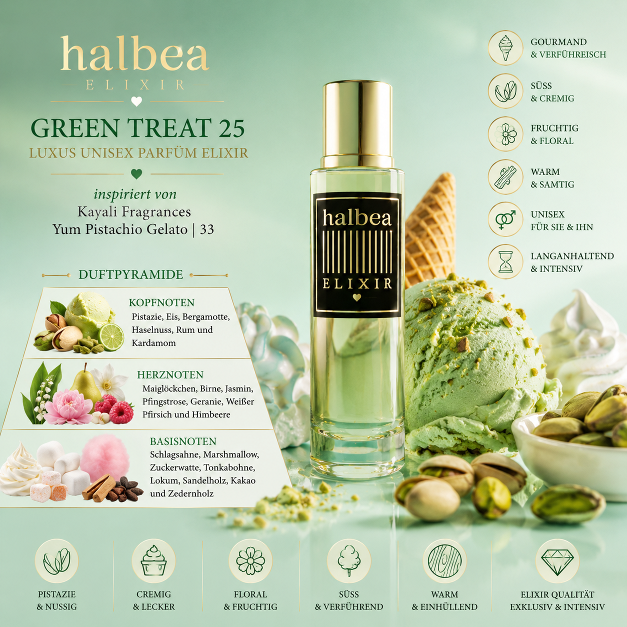 💚🍨 Green Treat 25 – Unisex Parfum Elixir 🍨💚 ✨ Inspiriert von Kayali Fragrances – Yum Pistachio Gelato | 33 ✨