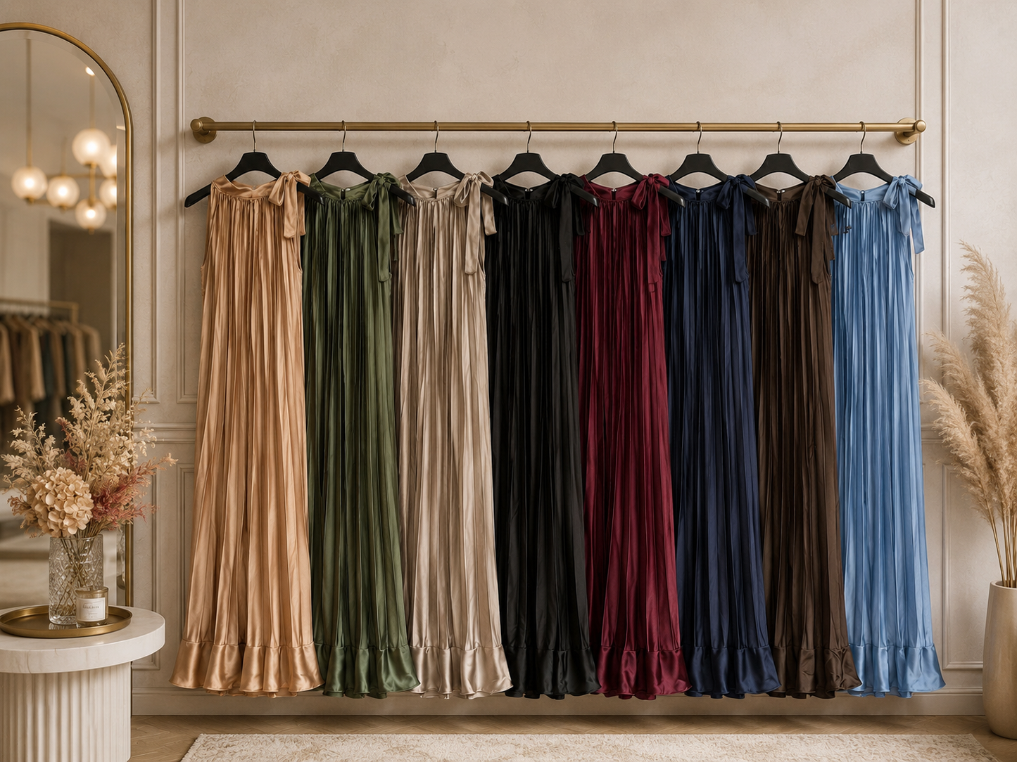 ✨ Plissiertes Satin-Maxikleid „Zeitlose Eleganz“ 💃 Gr. 42–46 | 8 Farben 🌈