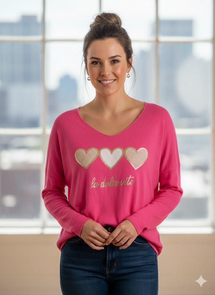 Feinstrickpullover "La Dolce Vita" mit Herz-Detail Gr. 42-46 in versch. Farben