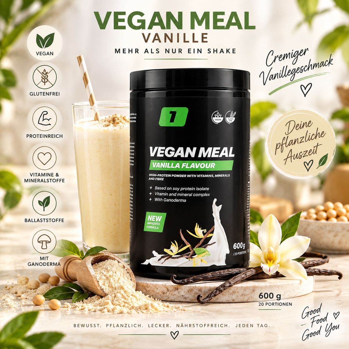 🌿🥤 VeganMeal Vanille – proteinreicher Mahlzeitenersatz | 600 g 🥤🌿