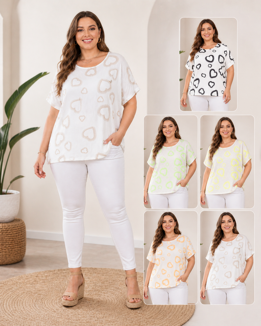 Musselin-Shirt mit Herzmuster Gr. 42–48 | 100 % Baumwolle