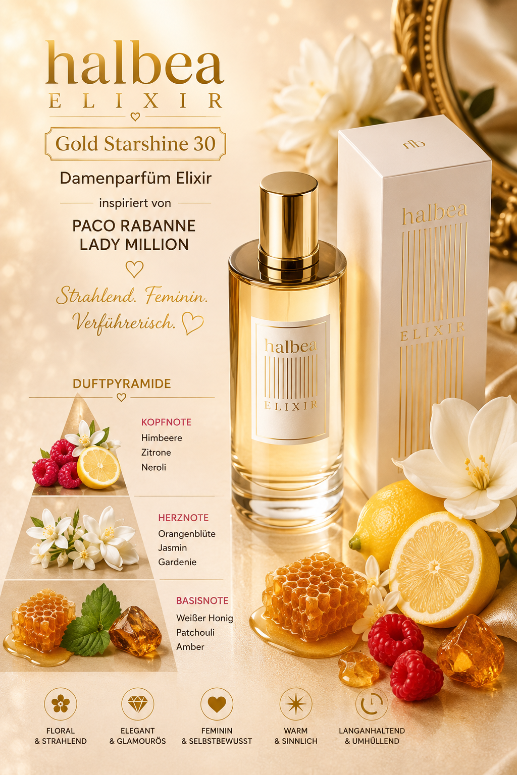 ⭐✨ Gold Starshine 30 – Damenparfum Elixir | inspiriert von Paco Rabanne – Lady Million ✨⭐