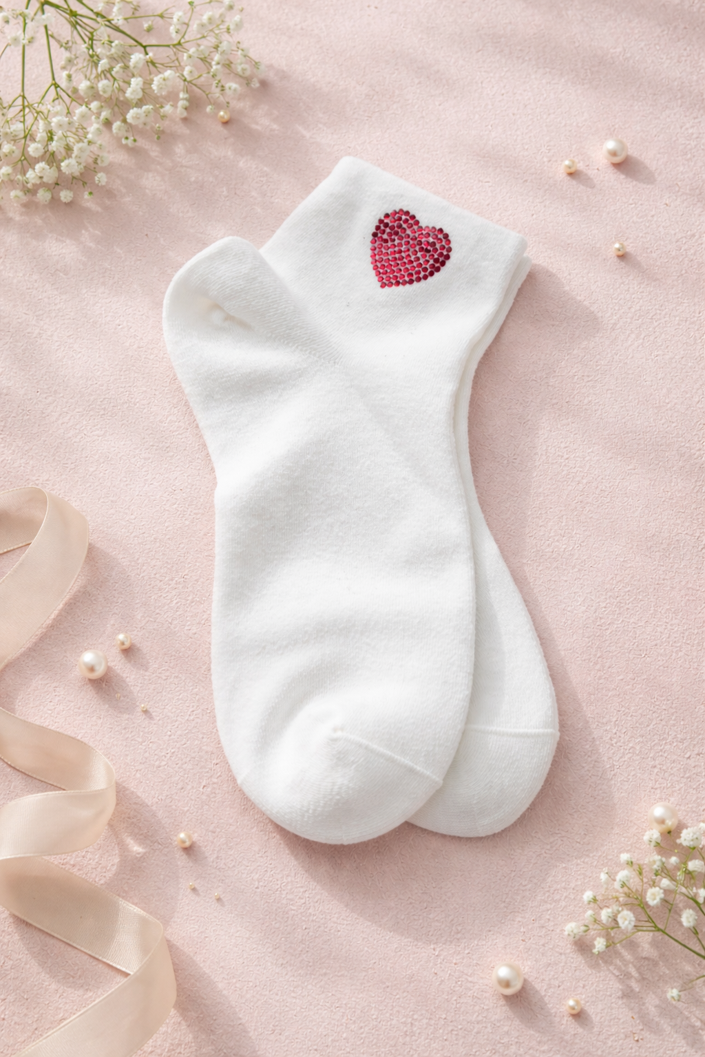 🧦✨ Damen Sneaker Socken Herz-Design – Größe 38-41 – Weiß, Creme & Schwarz ❤️