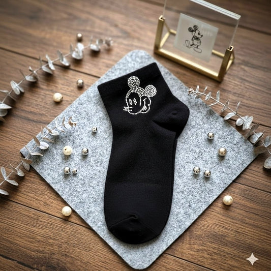 🐭 Mickey Mouse Glitzer-Socken ✨ | Gr. 38-41 | Schwarz & Weiß 🖤🤍