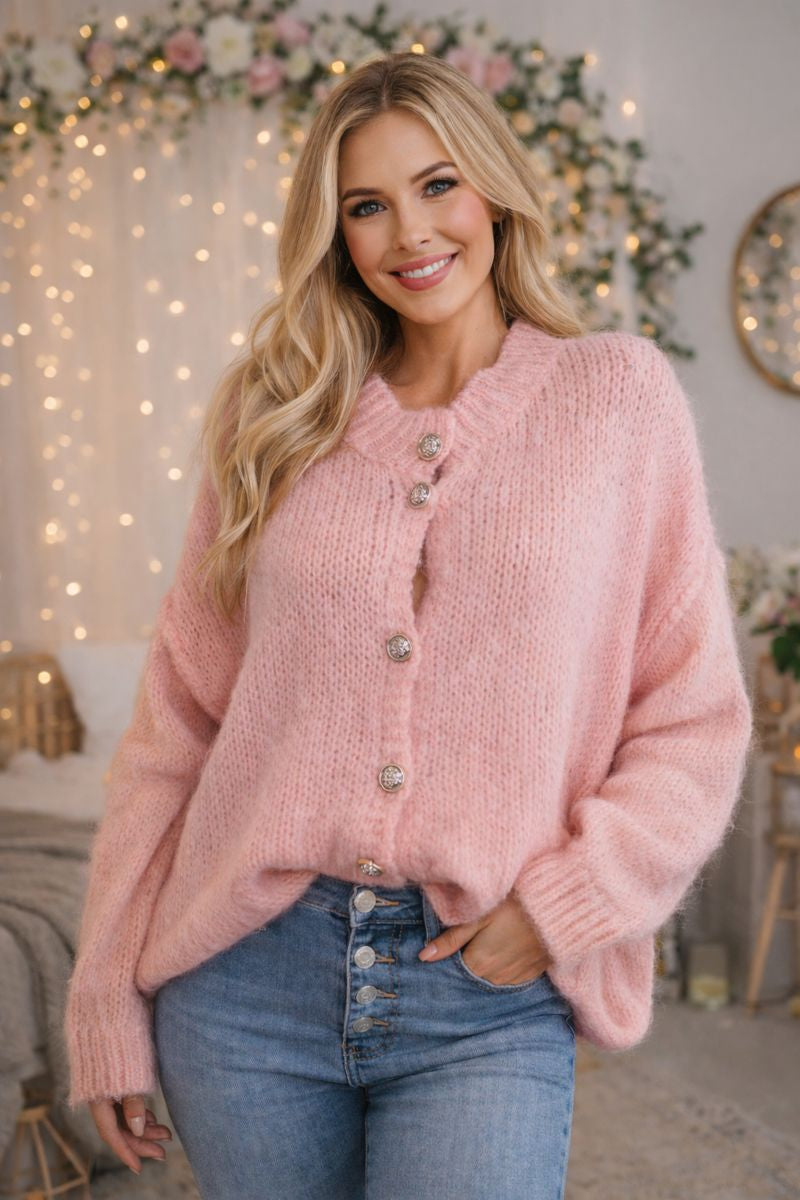 🧶✨ Oversize Cardigan mit Glitzerknöpfen – 6 Farben – Gr. 38–46 tragbar ✨🧶