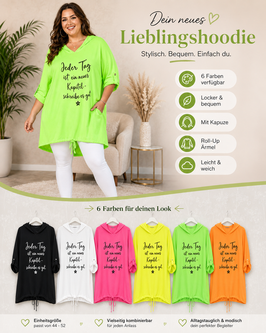 💚✨ Oversize Hoodie „Jeder Tag ist ein neues Kapitel“ ✨💚 | Gr. 46–52 👗 | 6 Farben 🌈 | Mit Kapuze 🧥 | Vorbestellung 🛒