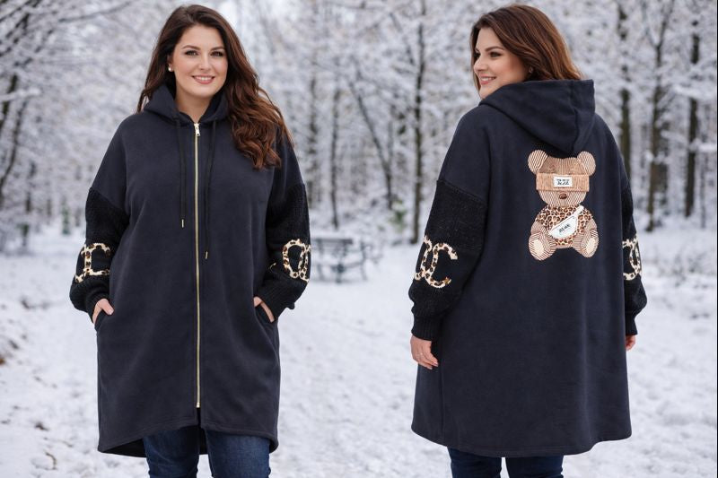 Kuscheliger Oversize-Hoodie-Mantel mit Teddy-Details 🧸✨ – 2 Farben – Gr. 48-54