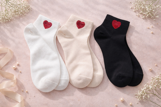 🧦✨ Damen Sneaker Socken Herz-Design – Größe 38-41 – Weiß, Creme & Schwarz ❤️