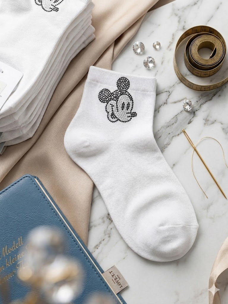 🐭 Mickey Mouse Glitzer-Socken ✨ | Gr. 38-41 | Schwarz & Weiß 🖤🤍