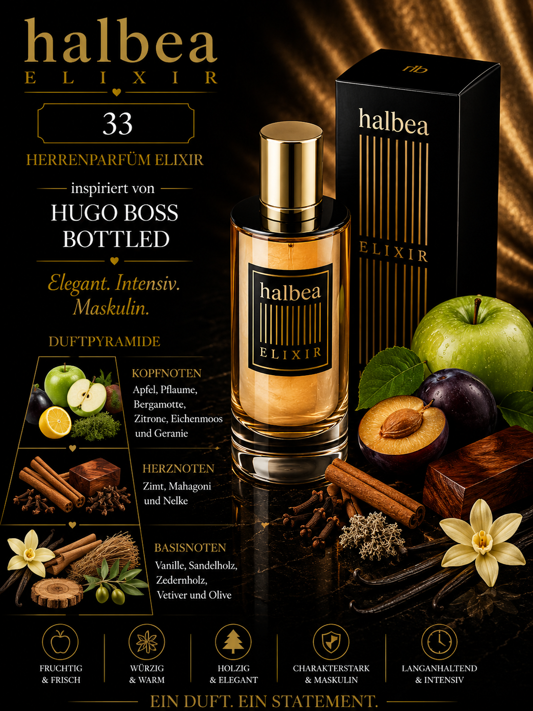 🖤✨ Halbea 33 – Herrenparfum Elixir | inspiriert von Hugo Boss – Bottled ✨🖤