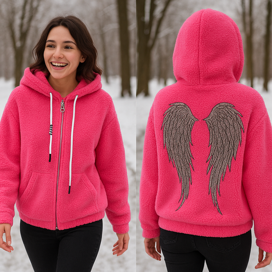 💖 Teddy-Kapuzenjacke mit Strass-Engelsflügeln 💖 (Gr. 36–44)