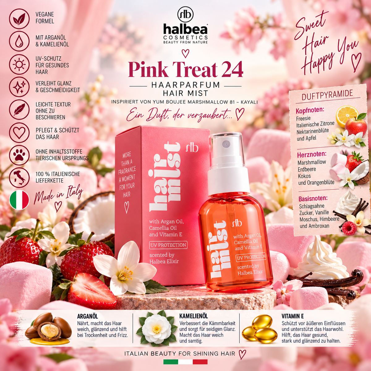 💗🍓 Pink Treat 24 – Haarparfum Hair Mist 50 ml 🍓💗 ✨ Inspiriert von Yum Boujee Marshmallow 81 – Kayali ✨