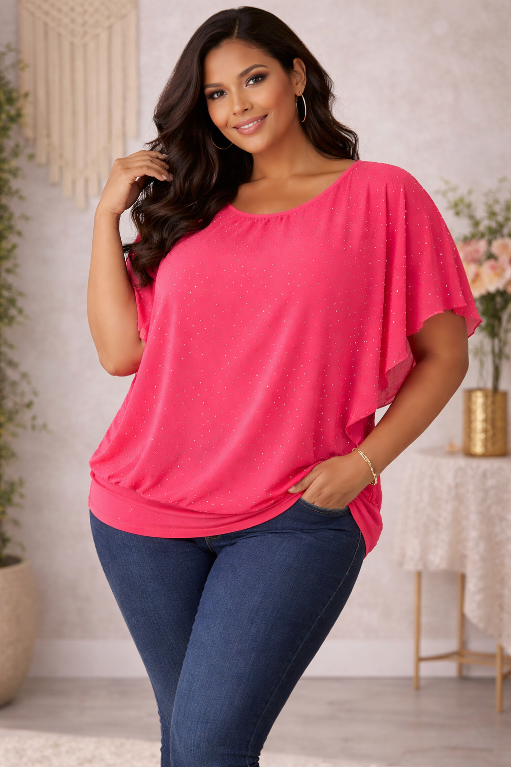✨ Flatterbluse mit Strass – stilvoll & bequem von Gr. 42–48 ✨
