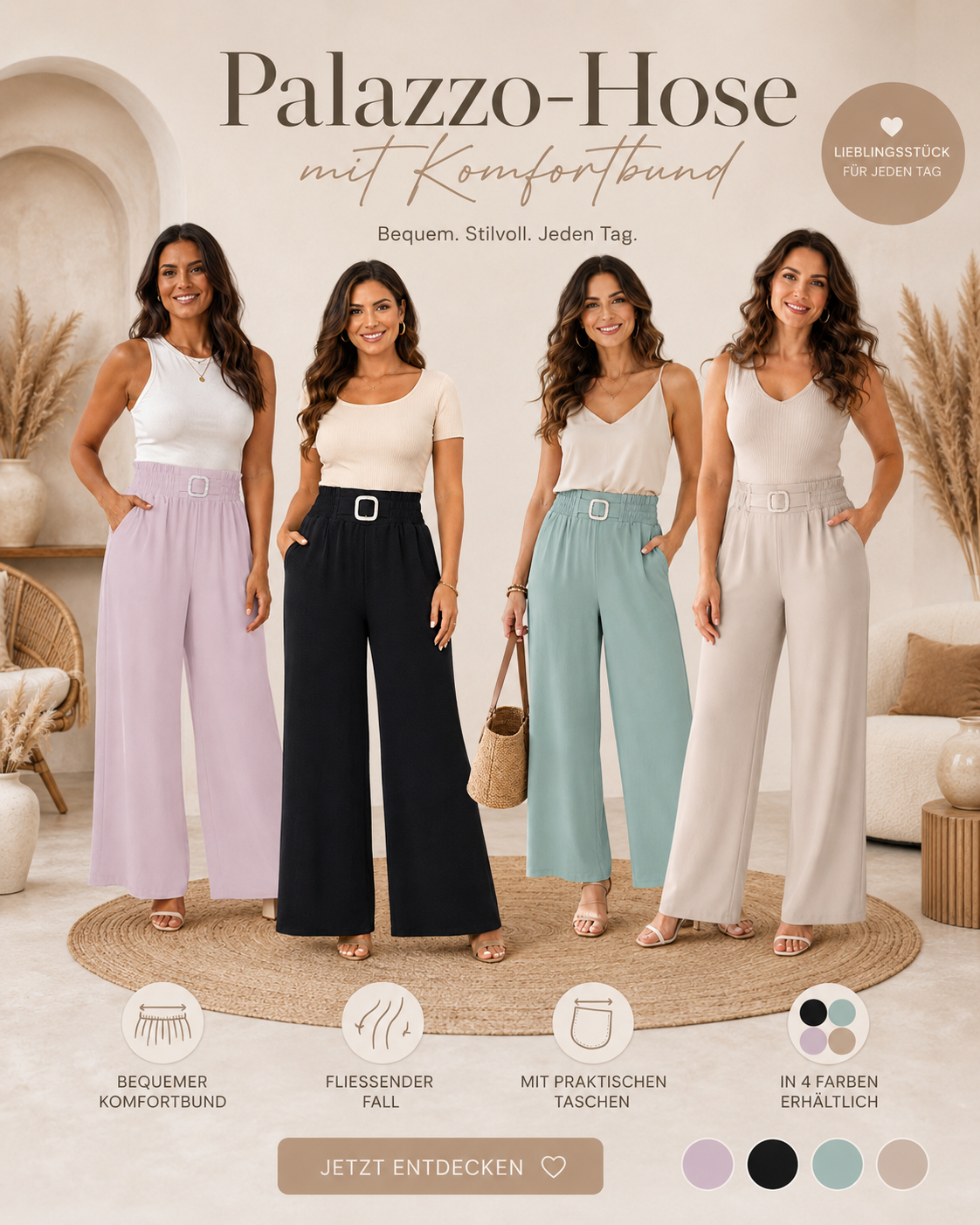 ✨ Palazzo-Hose mit Komfortbund 🤍 Weite Sommerhose mit Taschen | Gr. M/L & XL/XXL 🌿
